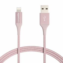 AmazonBasics Double Braided Nylon Lightning to USB A Cable - Advanced Collection, MFi Certified iPhone Charger, Rose Gold, 1.82 m (2-Pack)