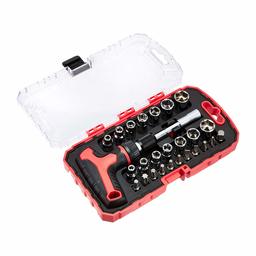 AmazonBasics Juego de destornillador y llave de carraca en T, magnético, 27 piezas