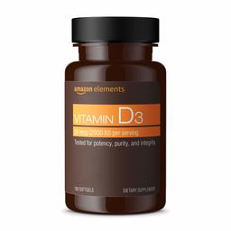 Amazon Elements Vitamin D3, 2000 IU, 180 Softgels, 6 month supply (Packaging may vary)