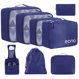 Eono by Amazon - 8 Set cubos de embalagem, organizadores de malas, Travel Packing Cubes, bagagem de viagem organizadores, com bolsa de sapatos, bolsa de cosméticos e bolsa de lavandaria