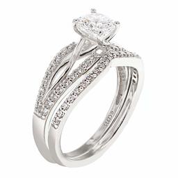 [Find] Amazon Collection Rhodium Plated Sterling Silver Clear Round kattokyu-bikkuzirukoniaburaidaruringusetto, Size 14 