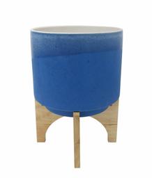 Amazon Brand – Rivet Mid-Century Stoneware Planter with Wood Stand, 10.43