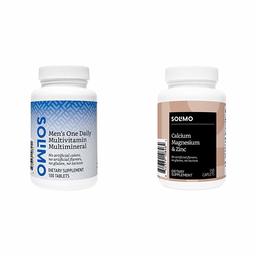 Amazon Brand - Solimo Men's One Daily Multivitamin Multimineral, 100 Tablets, Three Month Supply & Solimo Calcium, Magnesium & Zinc, Calcium 1000 mg, Magnesium 400mg, Zinc 15mg per Serving (3Caplets)