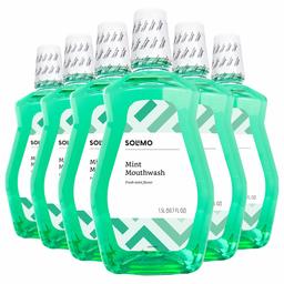 Amazon Brand - Solimo Mint Mouthwash, Fresh Mint, 1.5 Liters (Pack of 6)