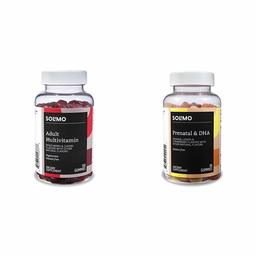 Amazon Brand - Solimo Adult Multivitamin, 150 Gummies, 75-Day Supply & Solimo Prenatal Vitamins & DHA, 90 Gummies, 45-Day Supply
