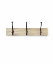 AmazonBasics Wall Mounted Coat Rack, 3 Standard Hooks, Natural (Renewed)