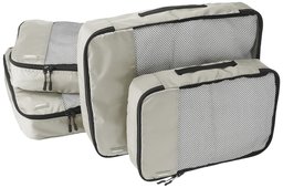 AmazonBasics 4 Piece Packing Travel Organizer Cubes Set - 2 Medium and 2 Large, Grey