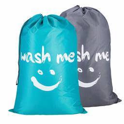 Eono Amazon Brand 2 Piezas Bolsas Cestos para la Colada, Gran Servicio de lavandería, Plegable Bolsa de Lavado de Ropa Bin (Azúl&Gris)