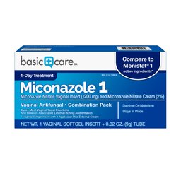 Basic Care Miconazole Nitrate Vaginal Insert (1200 mg) and Miconazole Nitrate Cream (2%) Combination Pack, 1-Day Treatment For Vaginal Yeast Infection