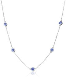 Platinum Plated Sterling Silver Arctic Blue Station Necklace set with Swarovski Zirconia (4mm), 18