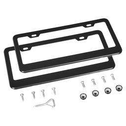 Amazon Basics Matte Aluminum License Plate Frame Pair with Screw Caps - 2-Hole, 11.8'' x 5.9'', Black