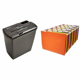 AmazonBasics 8-Sheet Strip-Cut Paper, CD and Credit Card Home Office Shredder & Hanging Organizer File Folders - Letter Size, Assorted Colors, 25-Pack