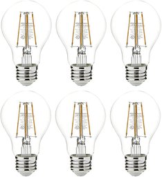 AmazonBasics 25 Watt Equivalent,  Clear, Non-Dimmable, A19 LED Light Bulb | 6-Pack