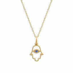 [アマゾンコレクション] Amazon Collection 14Kイエローゴールド ラウンド ファンシーブルーのスワロフスキージルコニア ハムさの手ペンダント ペンダント JEP14126_5NNFB00A100