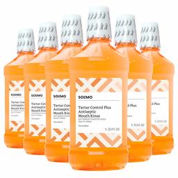 Amazon Brand - Solimo Tartar Control Plus Antiseptic Mouth Rinse, Citrus, 33.8 Fl Oz (Pack of 6)