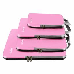 Eono by Amazon - Organiseurs de Bagage, Bagage Sac Compression pour Voyage Maquillqage Vêtement, Sac Organisateur Rangement de Valise, Compression Packing Cubes, Rose, 4 Set