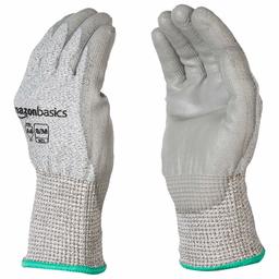 AmazonBasics résistance aux coupures (Niveau de coupe A4) Gants de travail avec revêtement en polyuréthane, écran tactile, poivre et sel, 8/M, Salt & Pepper