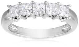 Ring Sterling-Silber 925 platiniert oder vergoldet 5 Zirkonia Prinzessschliff,Platiniertes Silber,Size 9