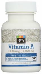 365 Everyday Value, Vitamin A 10 000 IU, 100 ct