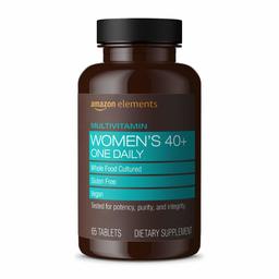 Amazon Elements Women’s 40+ One Daily Multivitamin, 66% Whole Food Cultured, Vegan, 65 Tablets, 2 month supply
