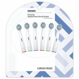 Amazon Brand - Solimo Flossing Replacement Brush Heads, 6 Count (Fits Most Oral-B Electric Toothbrushes)
