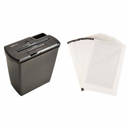 AmazonBasics 8-Sheet Strip-Cut Paper Shredder and Shredder Sharpening & Lubricant Sheets (Pack of 12) Bundle