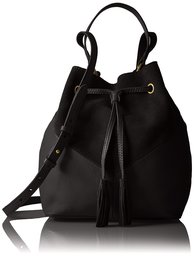 Amazon Brand The Fix Mckenzie Bolso cruzado de gamuza y piel, Mckenzie - Bolso bandolera de ante y piel, Negro, One Size