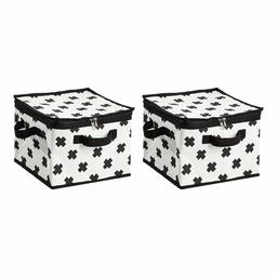 AmazonBasics - Pack de 2 bolsas de almacenamiento de tela, con cremallera, diseño blanco y negro