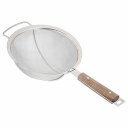 AmazonCommercial Stainless Steel Double Fine Mesh Strainer, Acacia Handle, 8 Inch
