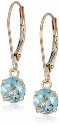 10k Yellow Gold Round Checkerboard Cut Sky Blue Topaz Leverback Earrings (8mm)