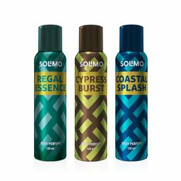 Amazon Brand - Solimo No Gas Deodorant - Pack of 3 (Regal Essence, Cypress Burst, Coastal Splash)