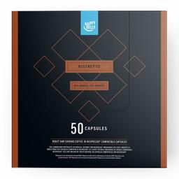 Marca Amazon - Happy Belly Ristretto Café UTZ molido de tueste natural en cápsulas (compostables) compatibles con Nespresso, 50 cápsulas