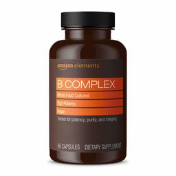 Amazon Elements B Complex, High Potency, 83% Whole Food Cultured, Vegan, 65 Capsules, 2 month supply (Packaging may vary)
