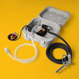 AmazonCommercial Heavy Duty Diesel Fuel Box Transfer Pump Kit Portable 10GPM/40LPM Electric Self-Priming DC 12V Includes Alligator Clamps, Aluminum Manual Nozzle, Delivery & Suction Hose w/Filter