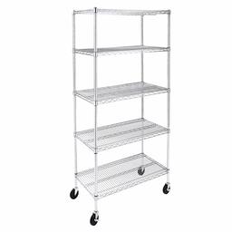 AmazonCommercial Heavy-Duty 5-Tier Steel Wire Shelving with Optional Wheels, NSF Certified, 36