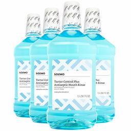 Amazon Brand - Solimo Tartar Control Plus Antiseptic Mouth Rinse, Iceberg Blue Mint, 50.7 Fl Oz (Pack of 4)