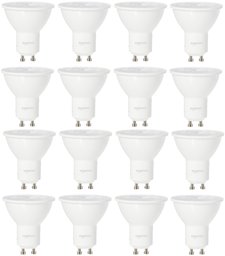 AmazonBasics 50 Watt Equivalent, Bright White, Dimmable, GU10 LED Light Bulb | 16-Pack