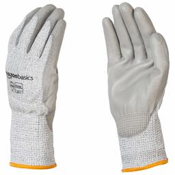 AmazonBasics Snijbestendige werkhandschoenen, A4, PU-coating, touchscreen, zout en peper, 11/XXL, Salt & Pepper