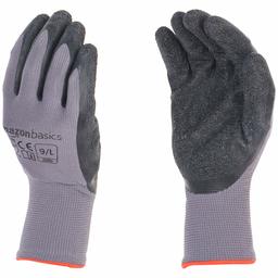 AmazonBasics – Guantes recubiertos de látex, forro de fibra de nailon, gris, 12 pares