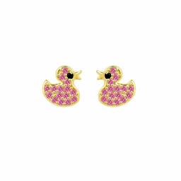 [アマゾンコレクション] Amazon Collection 14Kイエローゴールド マイクロパヴェ 赤いスワロフスキージルコニア 小アヒルシェイプスタッドピアス 両耳用スタッドピアス JEE13563_5NNRD00A100