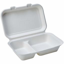 AmazonBasics Compostable 2-Compartment Clamshell Hinged Food Container, 9