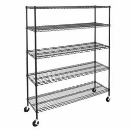 AmazonCommercial Heavy-Duty 5-Tier Steel Wire Shelving with Optional Wheels, NSF Certified, 60