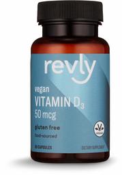 Amazon Brand - Revly Vegan Vitamin D3, 50 mcg (2000 IU) Per Serving (2 Capsules), 60 Capsules, Food-Sourced, Gluten Free