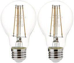 AmazonBasics 60 Watt Equivalent,  Clear, Dimmable, A19 LED Light Bulb - 2 Pack