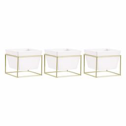 AmazonBasics - Macetero de mesa, cuadrado, blanco/latón, 3 unidades