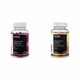 Amazon Brand - Solimo Vitamin B12 3000 mcg, 100 Gummies (2 Gummies per Serving) & Vitamin D3 2000 IU, 160 Gummies (2 Gummies per Serving)