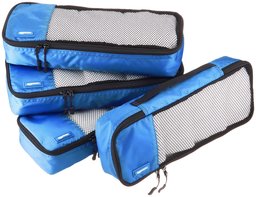 AmazonBasics Lot de 4 sacoches de rangement pour bagage Taille Slim, Bleu