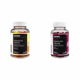 Amazon Brand - Solimo Vitamin D3, 1000 IU, 150 Gummies, Over a 2 Month Supply & Solimo Vitamin B12, 500 mcg, 100 Gummies (2 Gummies per Serving)