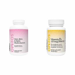 Amazon Brand - Solimo Hair, Skin & Nails Multivitamin, Biotin 3000 mcg per Serving (2 Caplets), 180 Caplets & Solimo Vitamin D3 125 mcg (5000 IU), 150 Softgels, Five Month Supply (Packaging May Vary)