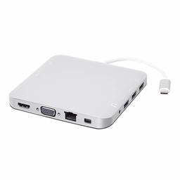 AmazonBasics Type-C Docking Station with Mini DisplayPort, HDMI, VGA, 3 USBA, Ethernet Port, SD/TF Card Reader, Audio and Type-C Charging Port, Aluminium Square Silver